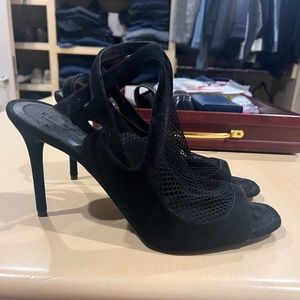 Alexander Wang Womens Black Fishnet Piper Square Toe Stiletto Sandals 40